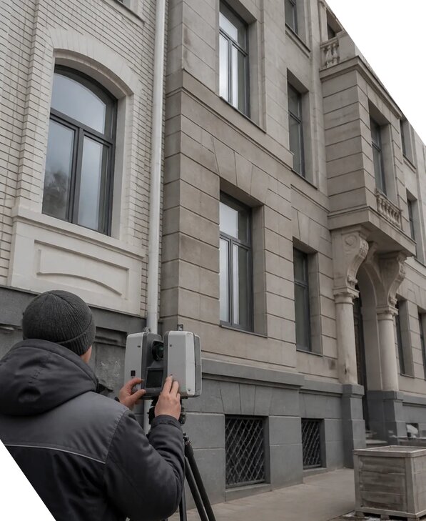 Лазерное сканирование фасадов зданий для обследования в Мценске